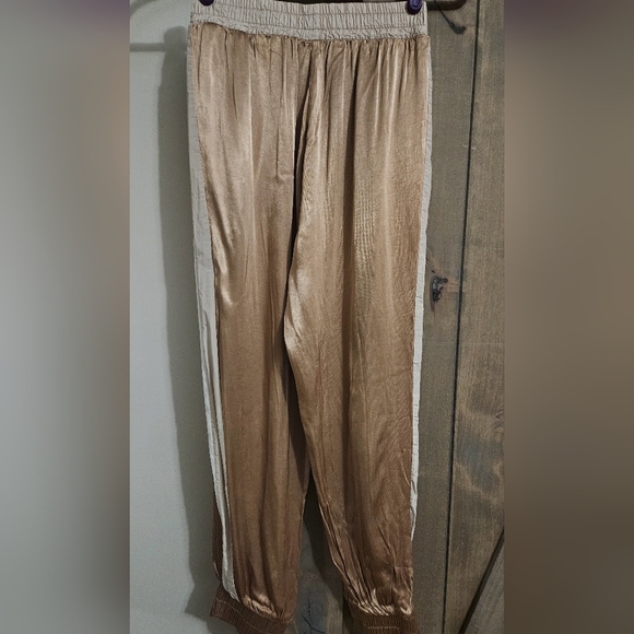 ZARA Satin Joggers. Tan with white side panel. Size XS - Picture 7 of 14